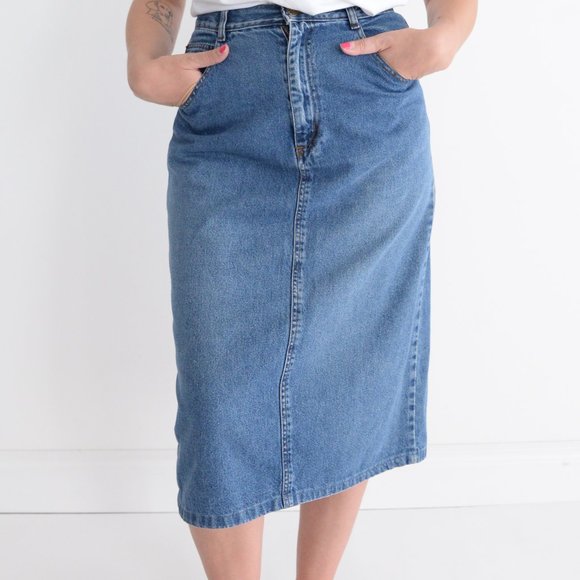 Vintage Pennmans Midi Medium Wash Denim Jean Skirt Size 8 - Picture 1 of 15